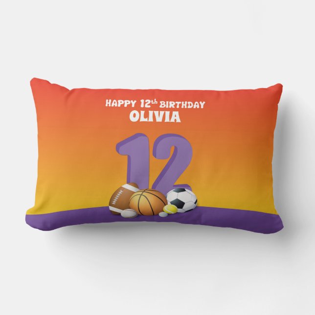Coussin Rectangle Personnalisé Nom Fille 12e Anniversaire Balles de  (Recto)
