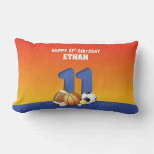 Coussin Rectangle Personnalisé Nom Garçon 11e anniversaire Balles de