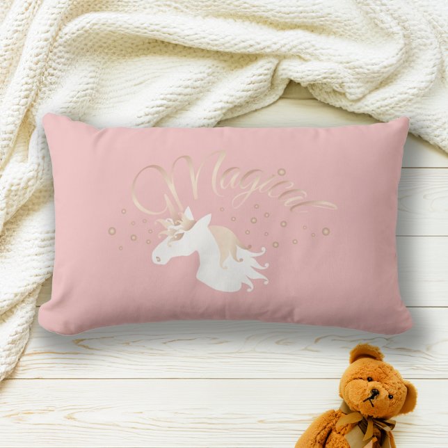 Coussin Rectangle Personnalisé Rose moderne Magique Unicorn Enfants (Créateur téléchargé)