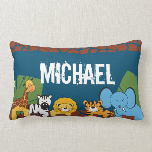 Coussin Rectangle Personnalisé, Safari, animaux de la jungle, bleu m