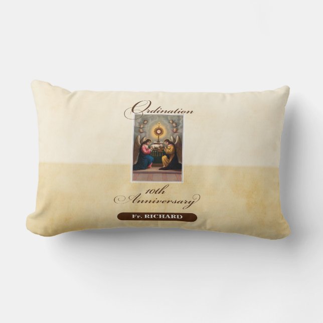 Coussin Rectangle Personnaliser, 10e anniversaire d'ordination Anges (Recto)