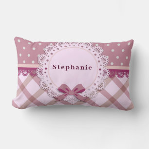 Coussin Rectangle Personnaliser Baby Girl Pink Plaid Polka Dot