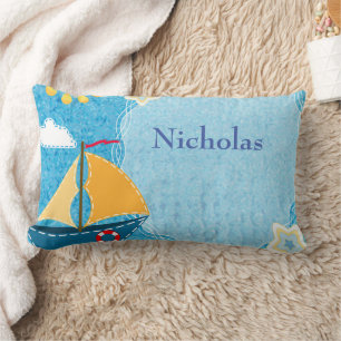 Coussin Rectangle Personnaliser Bright Yellow Sun Blue Sail Boat