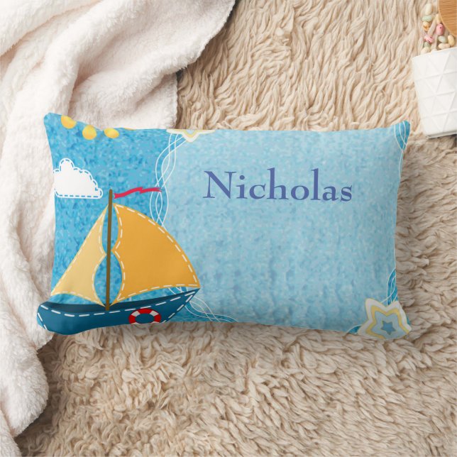 Coussin Rectangle Personnaliser Bright Yellow Sun Blue Sail Boat (Couverture)