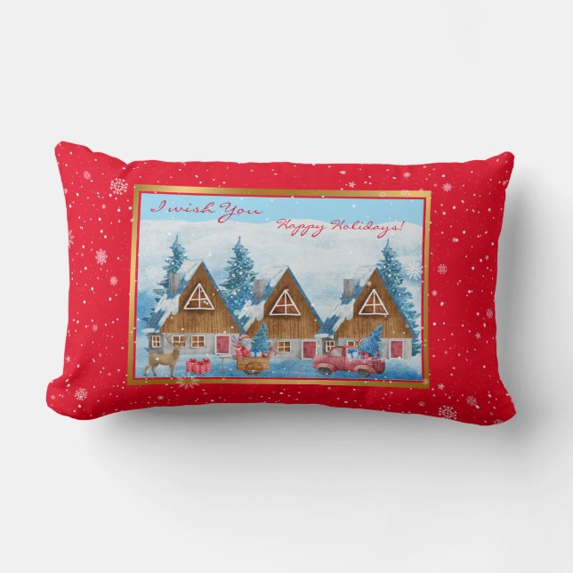 Coussin Rectangle Personnaliser du paysage hivernal des fêtes magiqu (Recto)