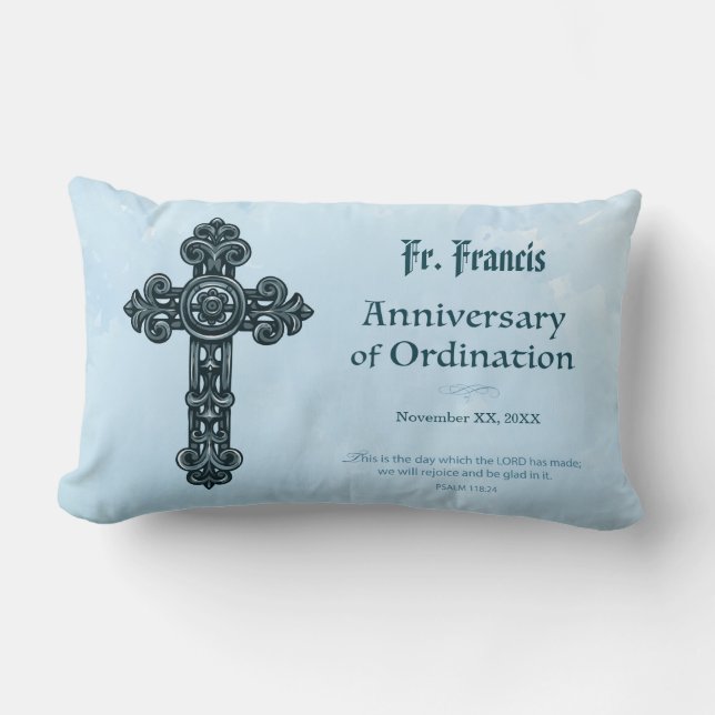 Coussin Rectangle Personnaliser, Ordination Anniversaire Prêtre, Cro (Recto)