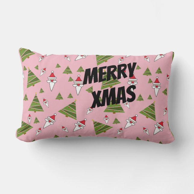 Coussin Rectangle Personnaliser Père Noël et sapin de Noël (Recto)