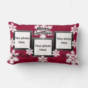 Coussin Rectangle Personnalisez 3 photos de fêtes de neige de fête