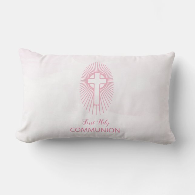 Coussin Rectangle Personnalisez, croix d'hostie de première communio (Recto)