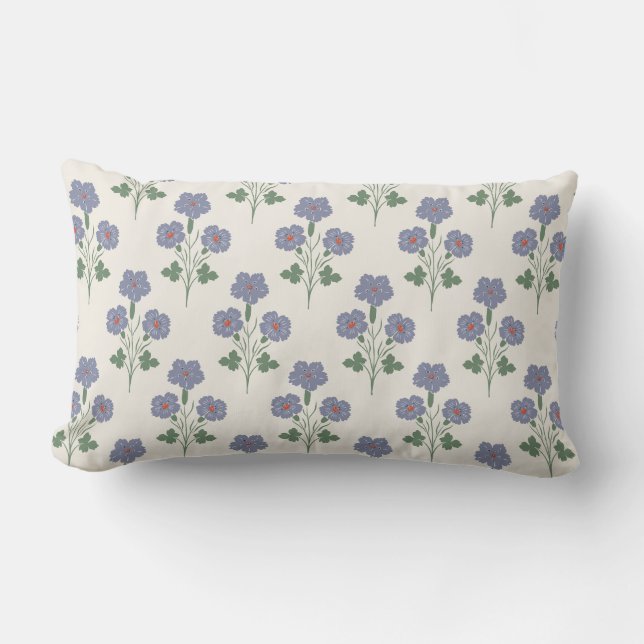 Coussin Rectangle Pervenche Vintage & Poppy Botanique Rétro (Recto)