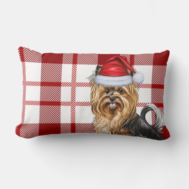 Coussin Rectangle Pet Lover Noël Biewer Terrier Chien rouge Plaid (Recto)