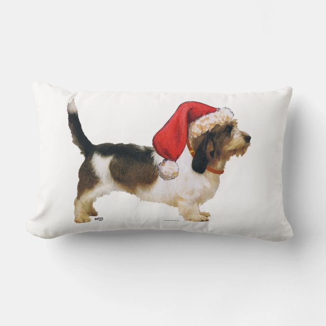Coussin Rectangle Petit Basset Griffon Vendéen l'Aide de Père Noël (Recto)