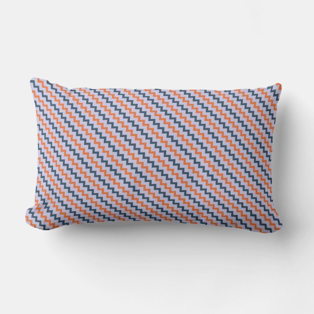 Coussin Rectangle Petit chevron motif bleu foncé orange et lilas (Recto)