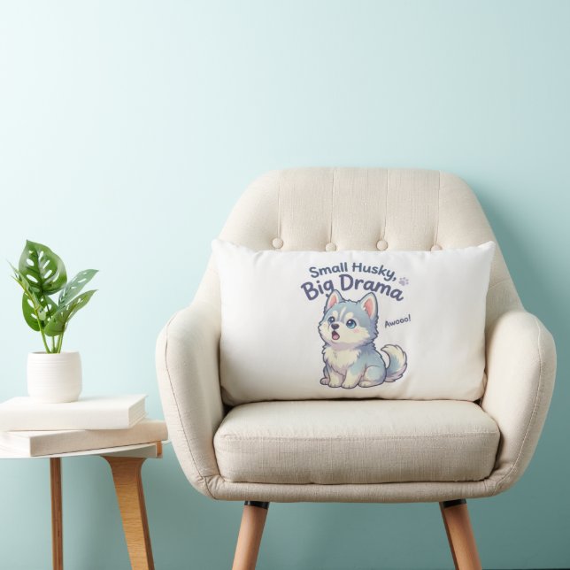 Coussin Rectangle Petit Husky Gros Drame Chiot Drôle (Chaise)