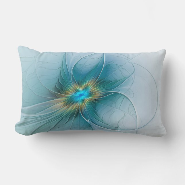 Coussin Rectangle Petite Beauté Moderne Fleur d'Art Fractal Bleu Or (Recto)