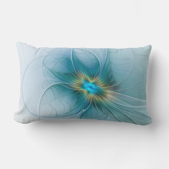 Coussin Rectangle Petite Beauté Moderne Fleur d'Art Fractal Bleu Or (Recto)