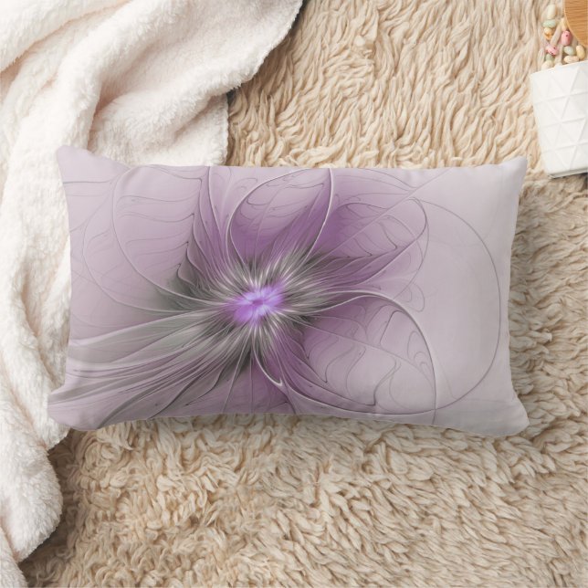 Coussin Rectangle Petite Beauté Moderne Gris Mauve Art Fractal Fleur (Couverture)