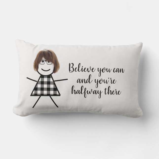 Coussin Rectangle Petite chatte fille avec cheveux et citation (Recto)