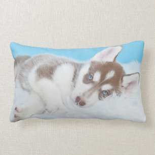 Coussin Rectangle Petite marionnette Husky posée sur une couverture