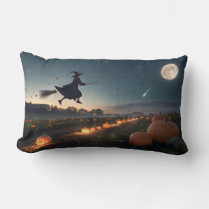 Coussin Rectangle Petite sorcière magique volant la nuit d'Halloween