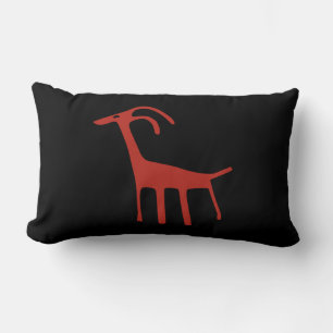 Coussin Rectangle Petroglyphe Tribal Simple Chèvre noire et rouge
