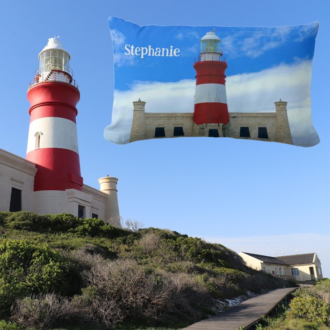Coussin Rectangle Phare bleu blanc et rouge photo nommé (Front with Background)