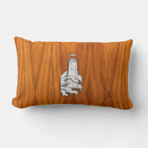 Coussin Rectangle Phare Chrome Style sur Décor en bois de teck