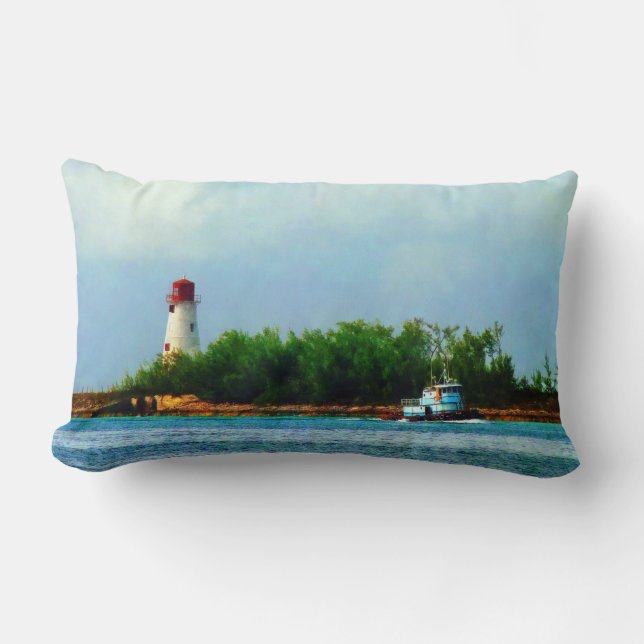 Coussin Rectangle Phare et bateau Nassau Bahamas (Recto)