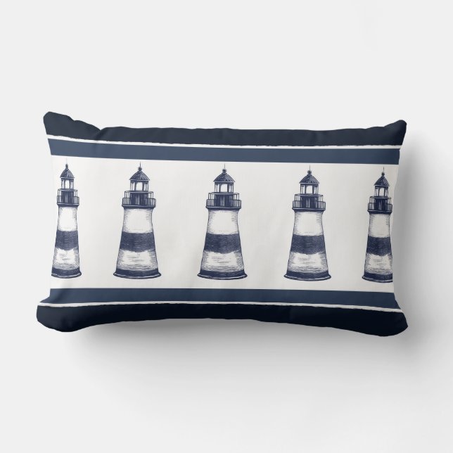 Coussin Rectangle Phare marin bleu et blanc (Recto)