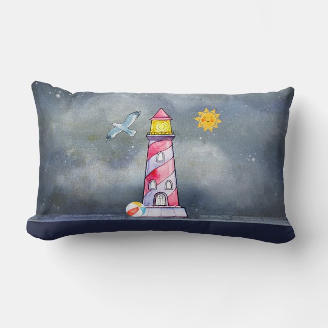 Coussin Rectangle Phare rouge avec un Arrière - plan Stormy (Recto)