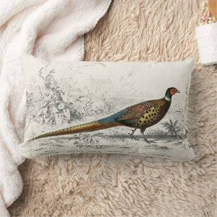 Coussin Rectangle Phéasant vintage à col Antique