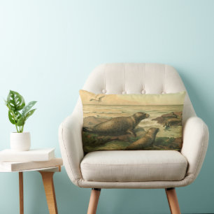 Coussin Rectangle Phoques léopards, Animaux aquatiques Vintages Vie