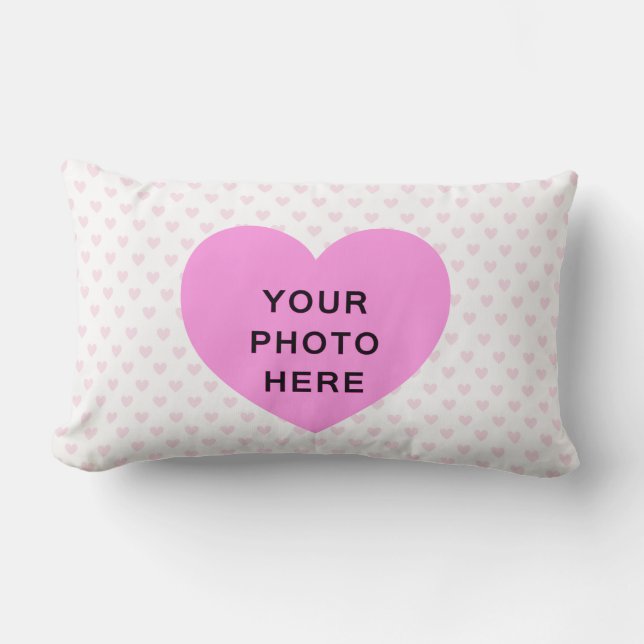 Coussin Rectangle Photo blanche de point de polka de coeurs de rose (Recto)