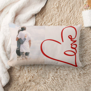 Coussin Rectangle Photo d'amour d'art en ligne de cœur rouge moderne