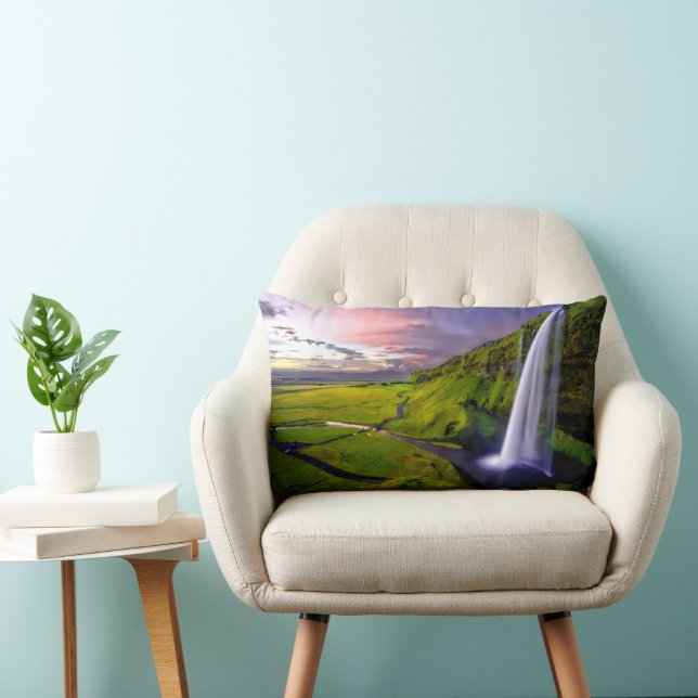 Coussin Rectangle Photo de cascade islandaise verte et naturelle (Chaise)