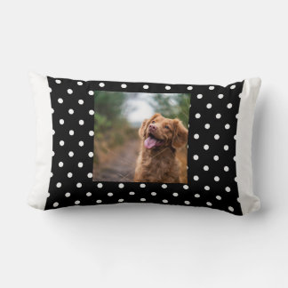 Coussin Rectangle Photo de chien à pois noir et blanc
