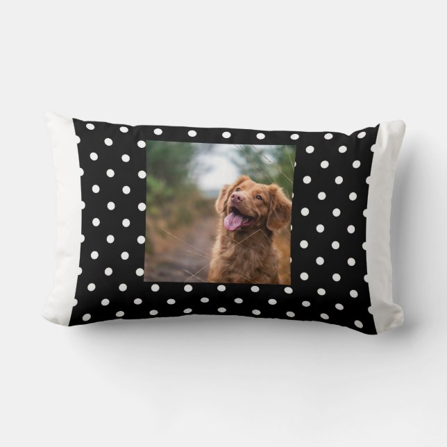 Coussin Rectangle Photo de chien à pois noir et blanc (Verso)