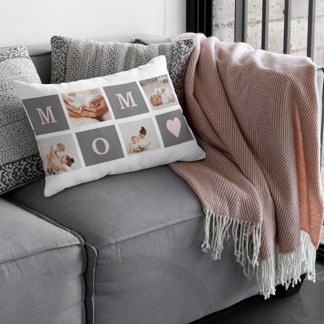 Coussin Rectangle Photo de collection moderne Best Mom Pink & Grey C (Créateur téléchargé)