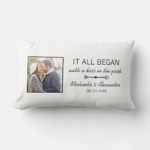 Coussin Rectangle Photo de couple personnalisé Noms de jeunes mariés
