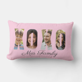 Coussin Rectangle Photo de famille personnalisé XOXO rose Saint-Vale