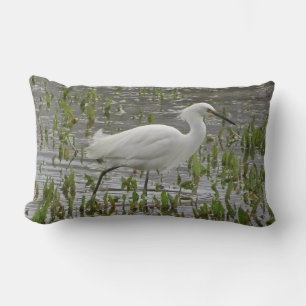 Coussin Rectangle Photo de Héron blanc avec Oiseau de Wading du lac