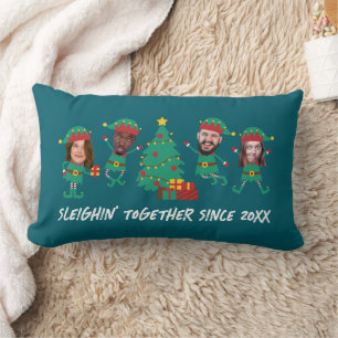 Coussin Rectangle Photo de lutin de Noël drôle personnalisé
