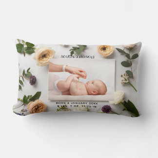 Coussin Rectangle Photo de statistiques de naissance de nom de bébé