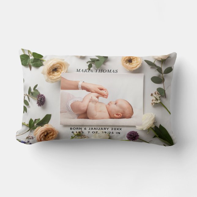 Coussin Rectangle Photo de statistiques de naissance de nom de bébé  (Recto)