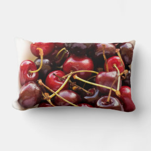 Coussin Rectangle Photographie de Cerises Rouges Fraîches dans un Bo
