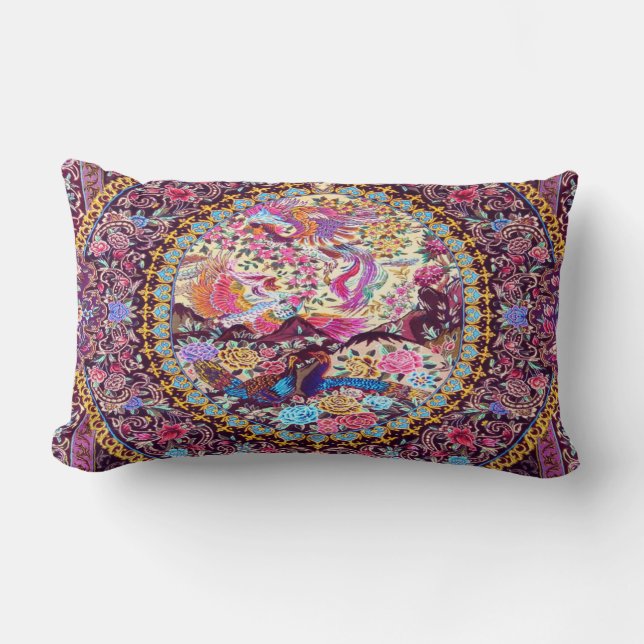 Coussin Rectangle Pic de fleurs florales bleu or violet (Recto)