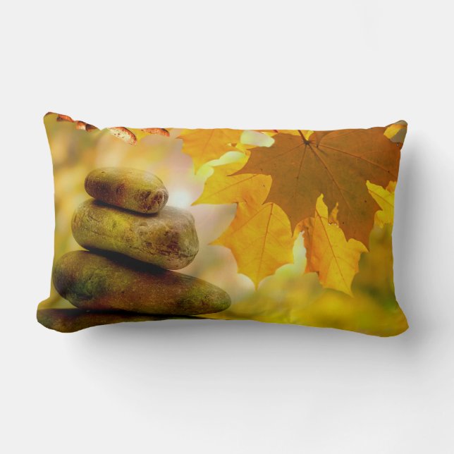 Coussin Rectangle Pierre de méditation zen et Feuilles de l'érable (Recto)