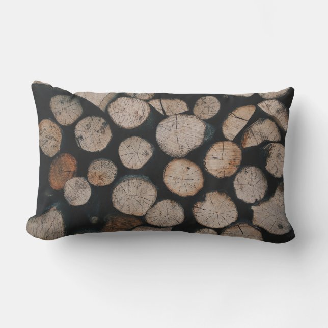 Coussin Rectangle Pile de bois brun (Recto)