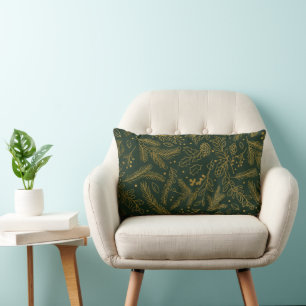 Coussin Rectangle Pin et houx dorés