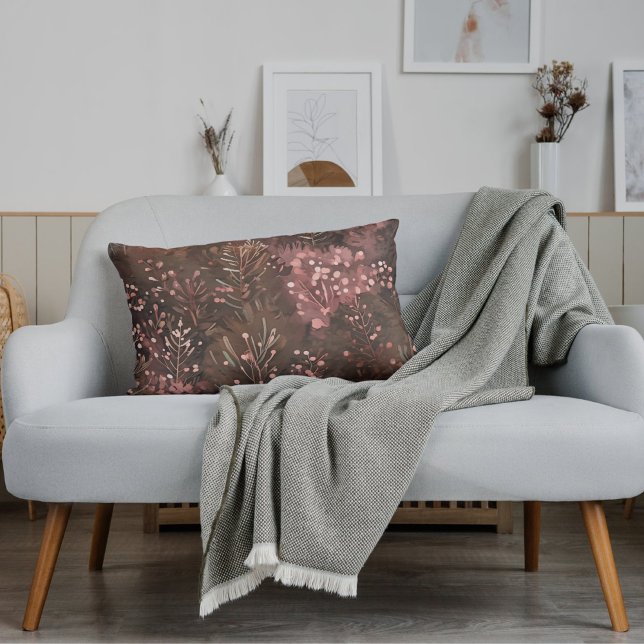 Coussin Rectangle Pine de bois et baies roses douces en teintes de t (Créateur téléchargé)